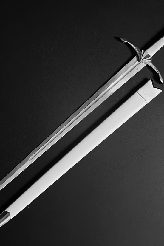 Full medieval sword beside white scabbard| Guild Arms