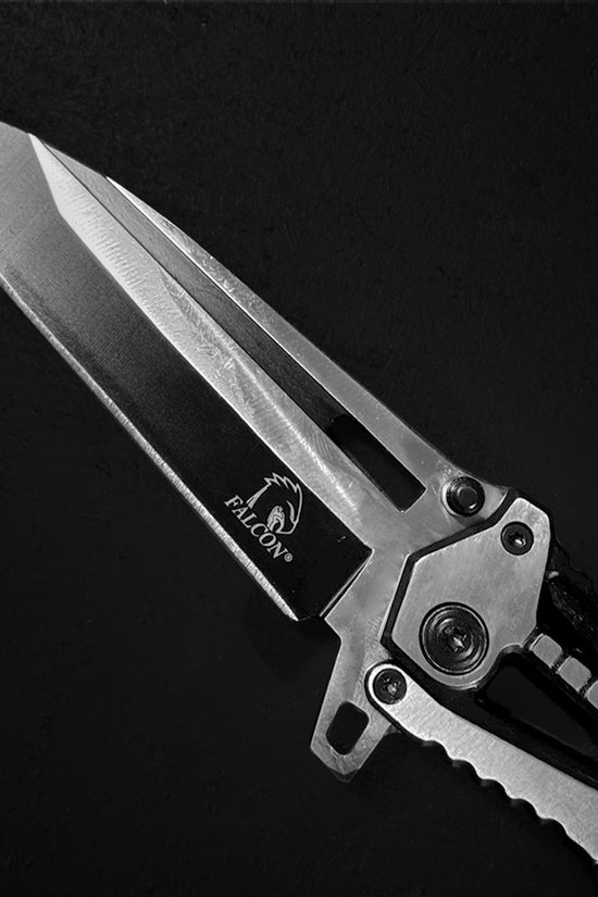 Falcon Black & Chrome Spring Assisted Pocket Knife