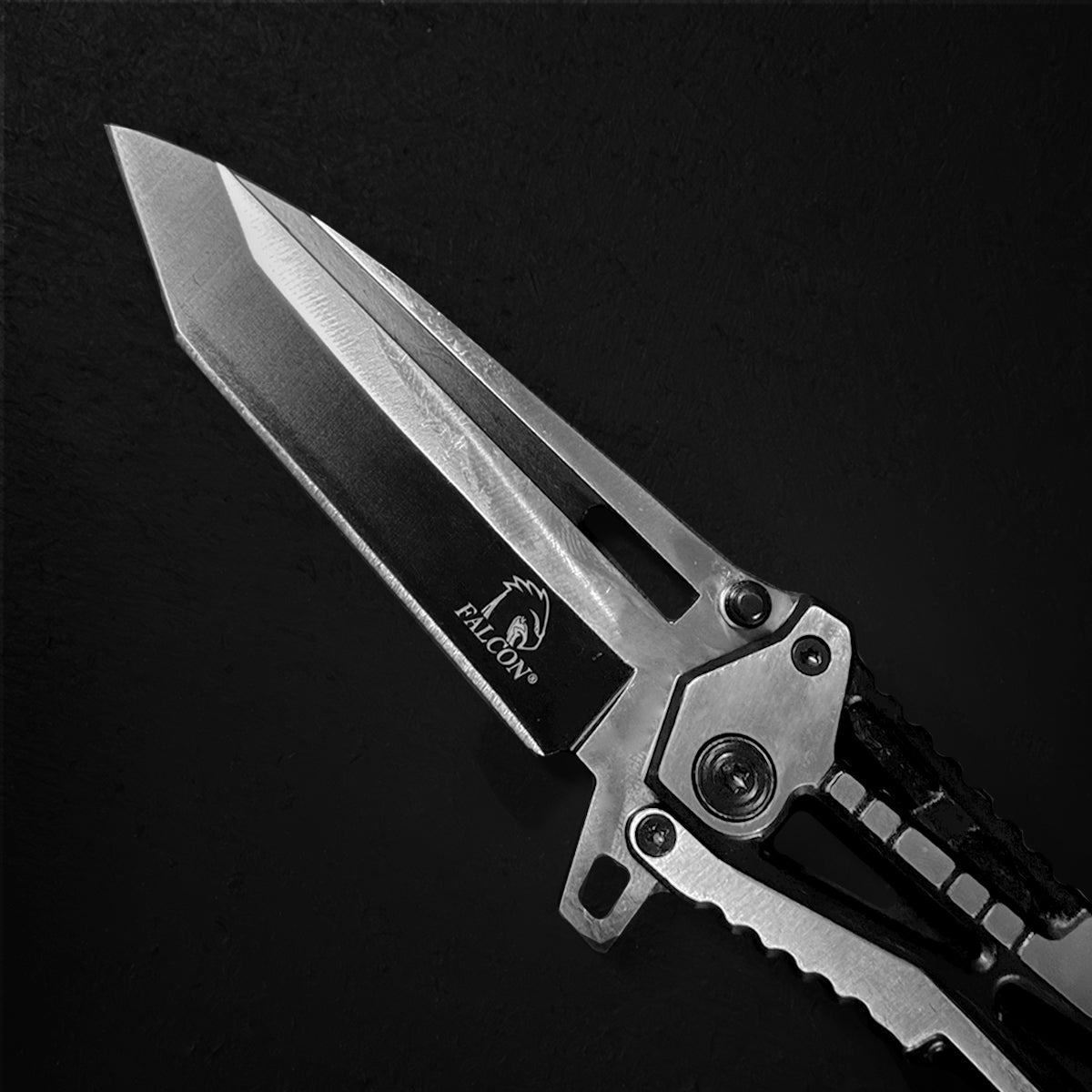 Falcon Black & Chrome Spring Assisted Pocket Knife