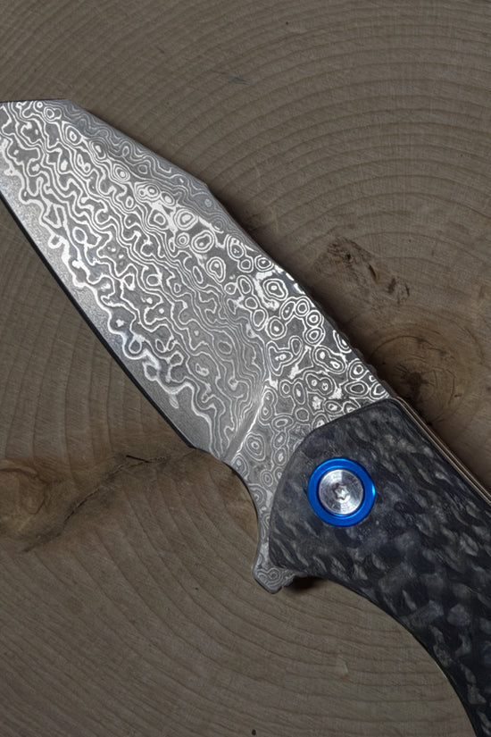 Damascus Ball Bearing Flipper Knife – Black Handle