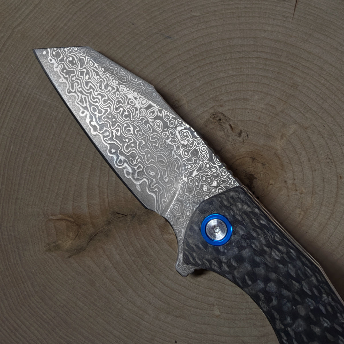 Damascus Ball Bearing Flipper Knife – Black Handle