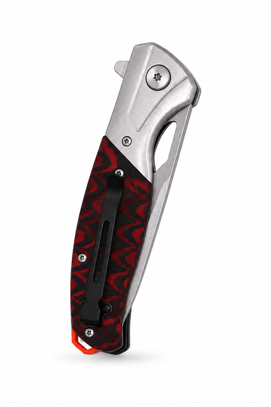 Sigma Ball Bearing Flipper Knife - Micarta Black & Red Handle