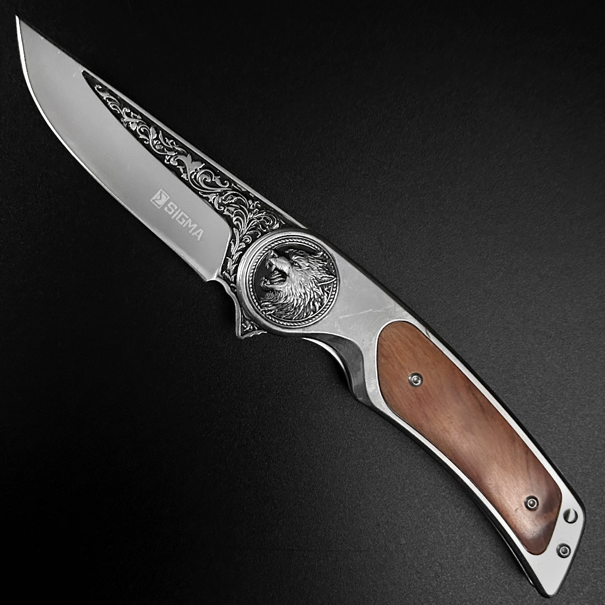 Sigma Folding Knife - Wolf Wood Handle