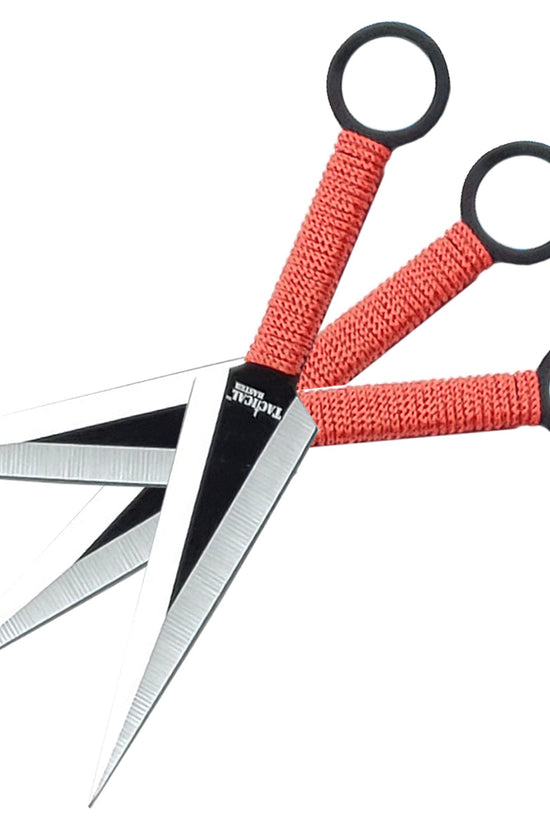 28" Red Machete w 3 Throwing Knives