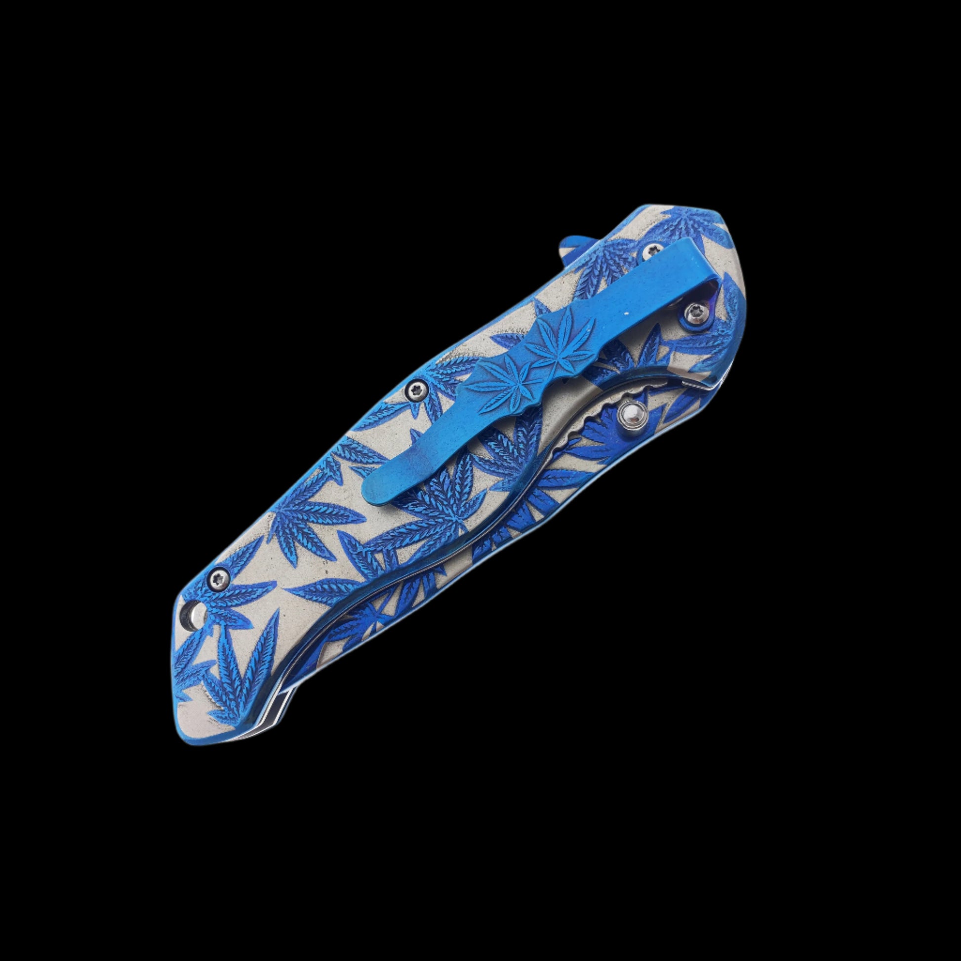 Falcon Spring Assisted Pocket Knife 8" Knife w Blue Marijuana Design for everyday carry