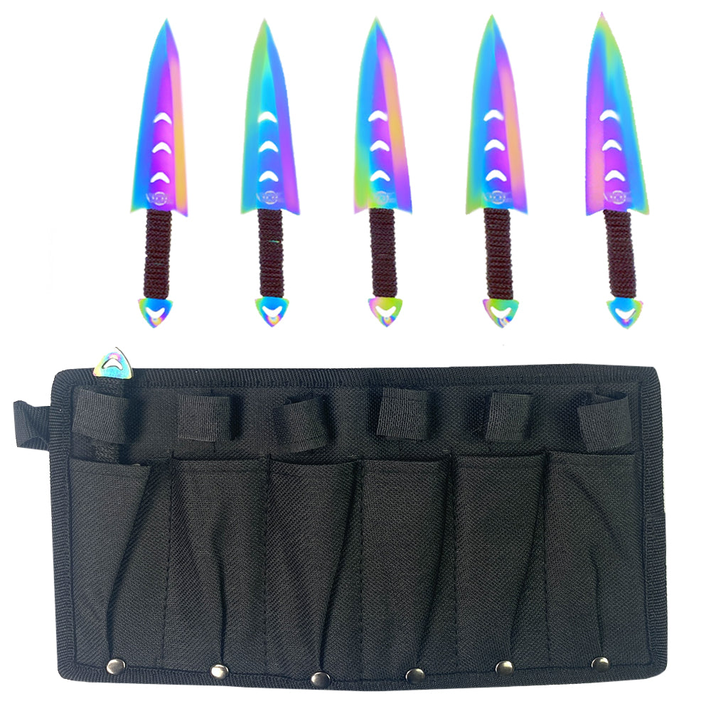 Falcon 6 PC 6" Overall Arrow Head Rainbow Throwing Knife Set