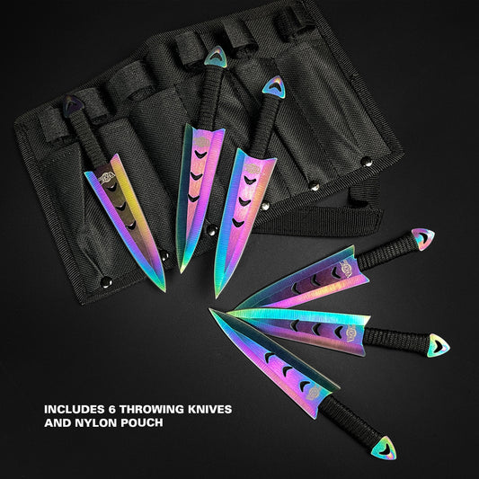 Falcon 6 PC 5 7/8" Overall Arrow Head Rainbow Throwing Knife Set