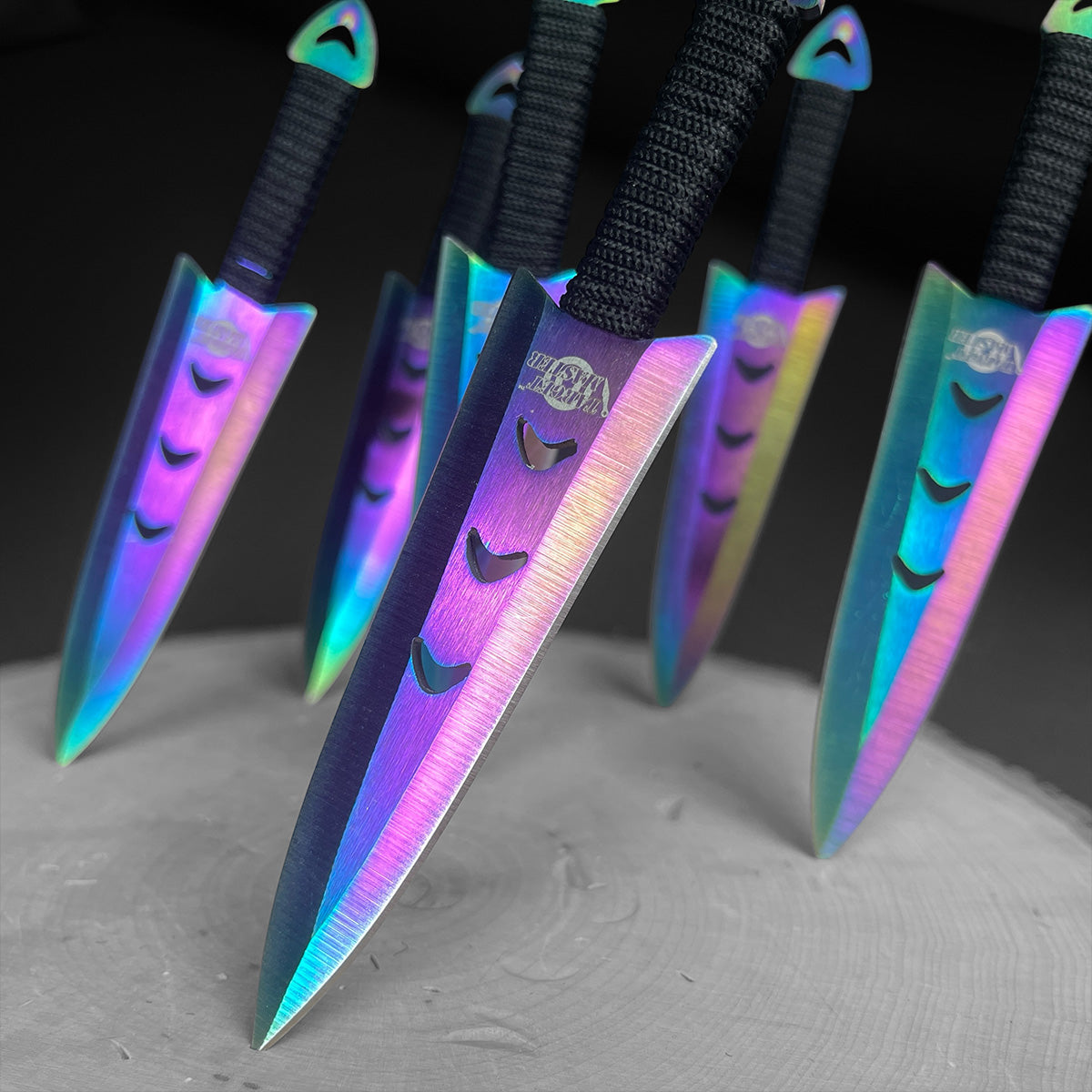 Falcon 6 PC 5 7/8" Overall Arrow Head Rainbow Throwing Knife Set