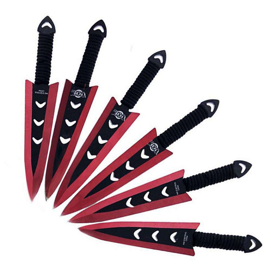 Falcon 6 PC 6" Overall Arrow Head Red Throwing Knife Set