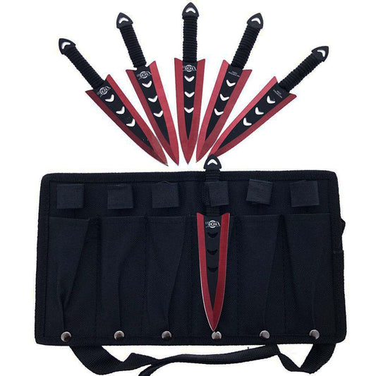 Falcon 6 PC 6" Overall Arrow Head Red Throwing Knife Set