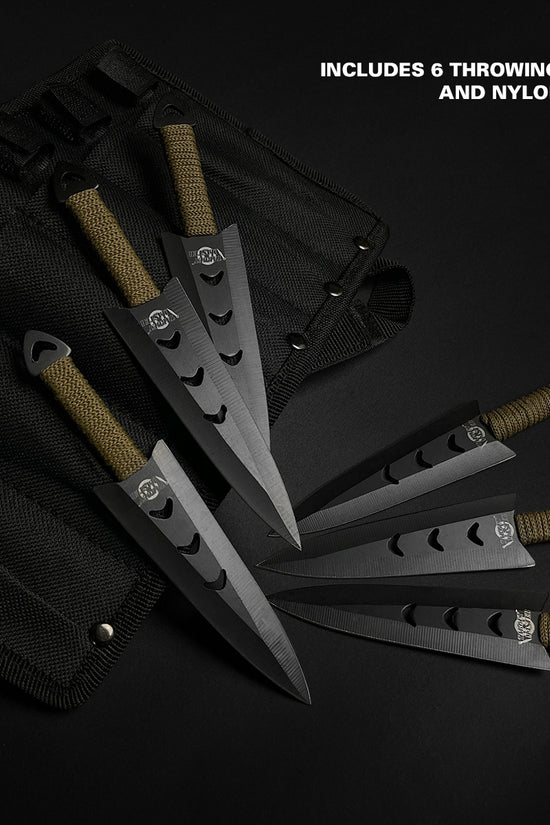 6 Piece Set  6" Throwing Knife Green Bungie Handle