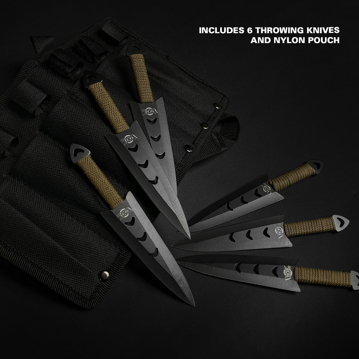 6 Piece Set  6" Throwing Knife Green Bungie Handle