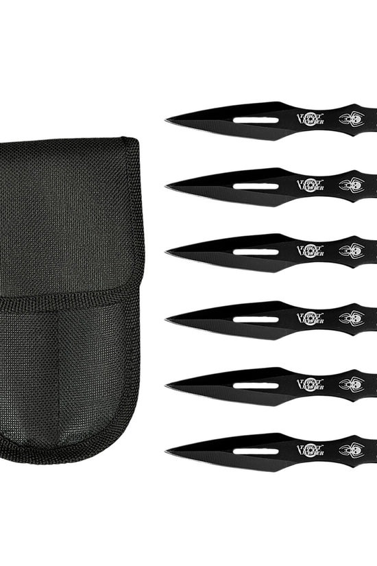 6 Piece Set Throwing Knife Black Blade & Handle w Spider