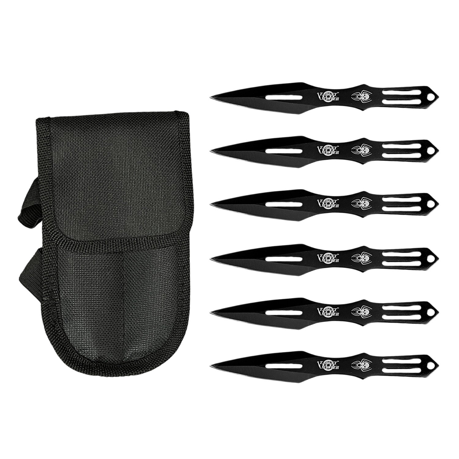 6 Piece Set Throwing Knife Black Blade & Handle w Spider