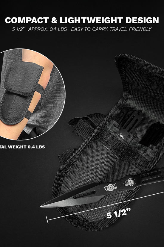 6 Piece Set Throwing Knife Black Blade & Handle w Spider