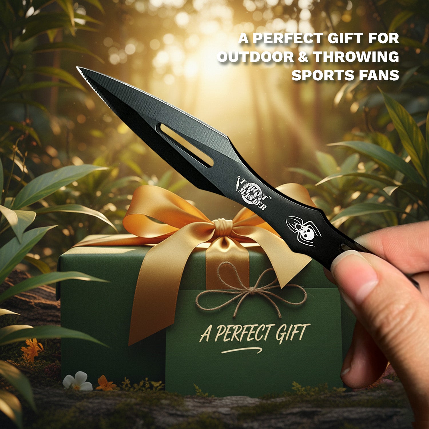 6 Piece Set Throwing Knife Black Blade & Handle w Spider