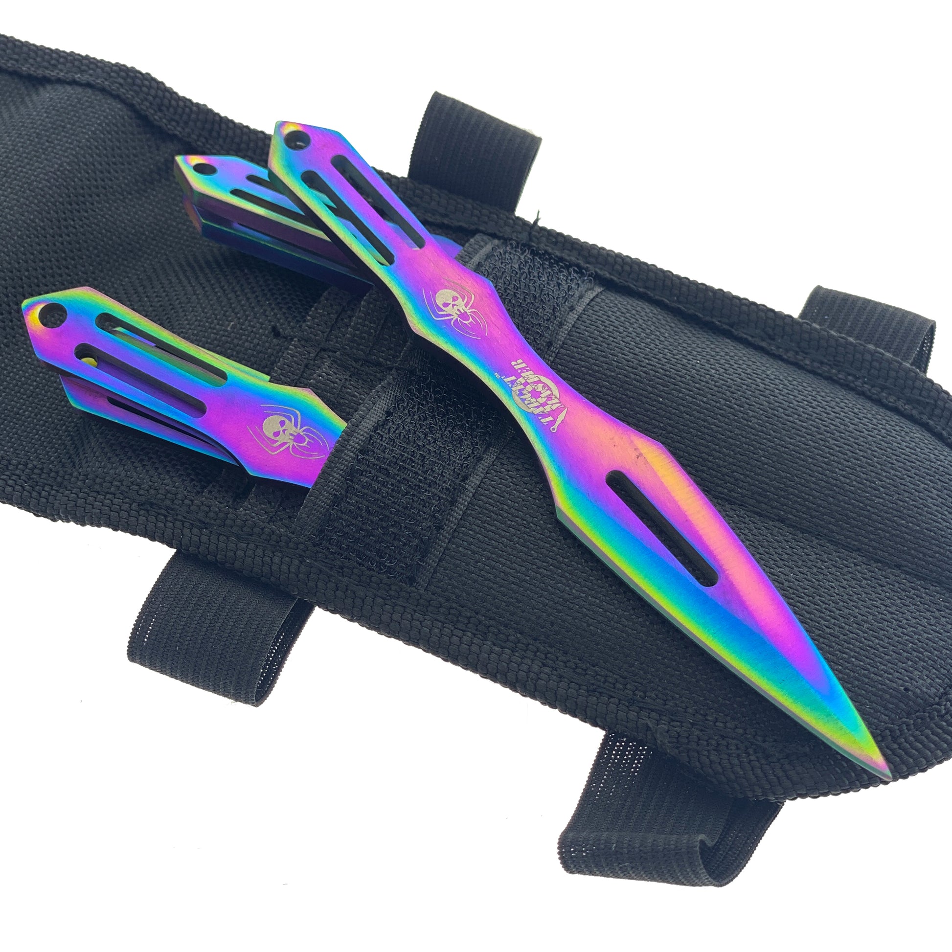 6 PCS 5 1/2" Spider Skull Throwing Knife Set - Rainbow