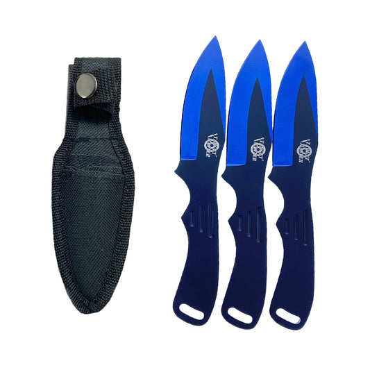 6" Overall 3 PC Blue Throwing Knife Se w/ Nylon Sheath Includ