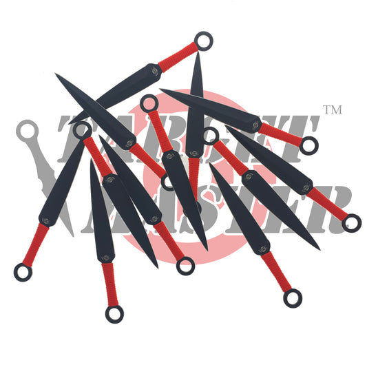 12 PCS Ninja Kunai Set 8 1/2" Length Red Cord & Sheath