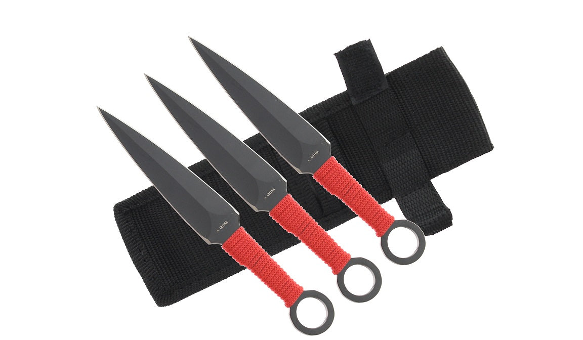 SHINOBI 3 PCS 6 34" Ninja Kunai with red cord and black sheath