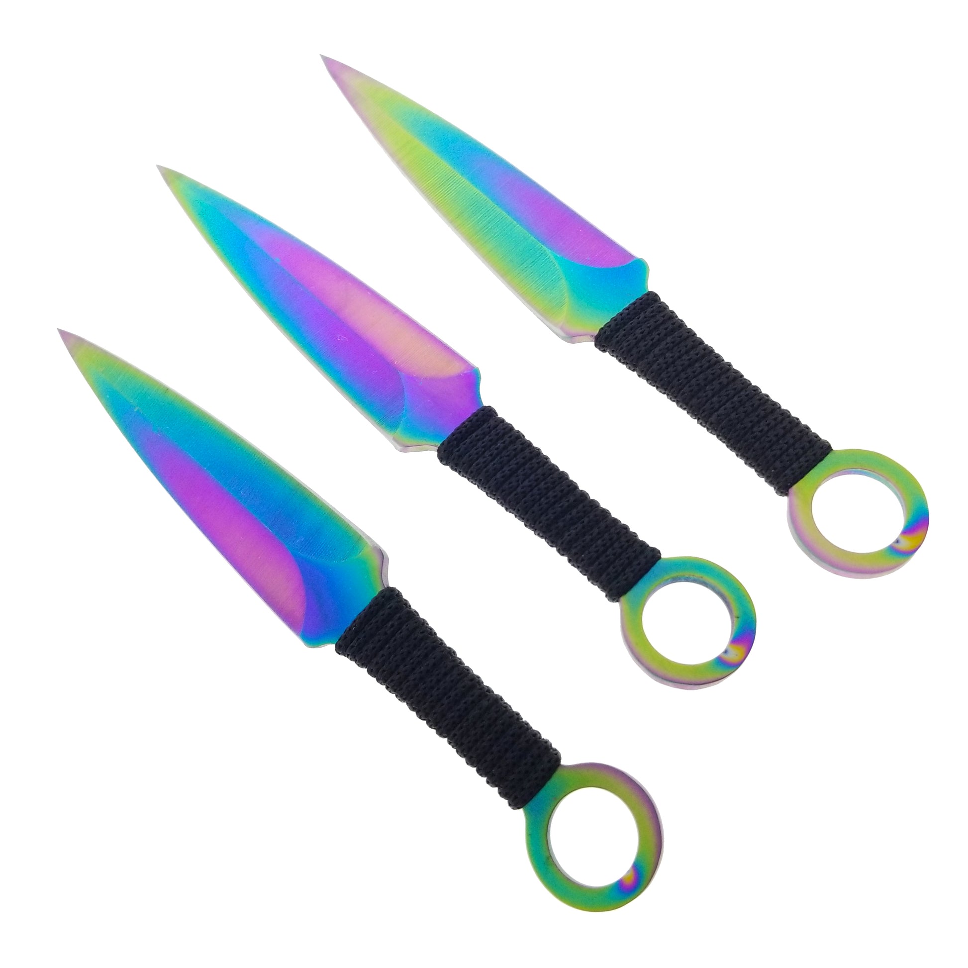 3 Piece Set, 6 1/2" Rainbow Ninja Kunai with Sheath