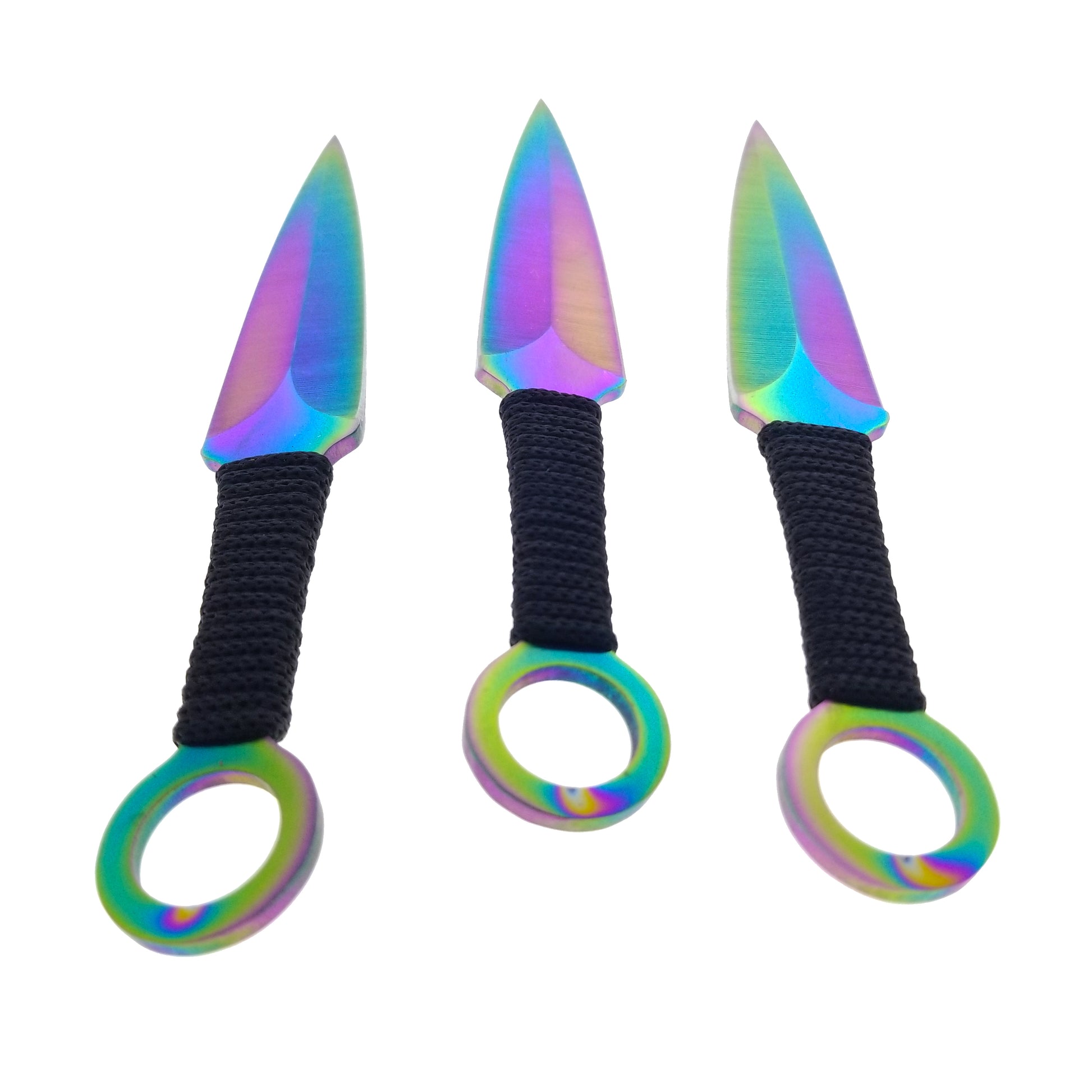3 Piece Set, 6 1/2" Rainbow Ninja Kunai with Sheath