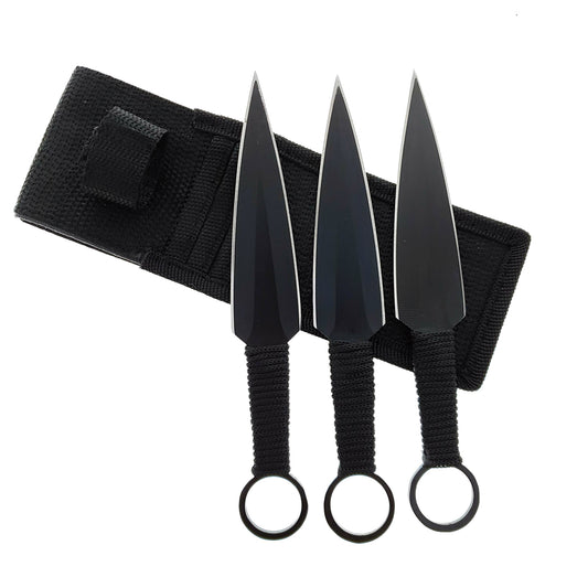 3 Piece Set, 6 1/2" Black Ninja Kunai with Sheath