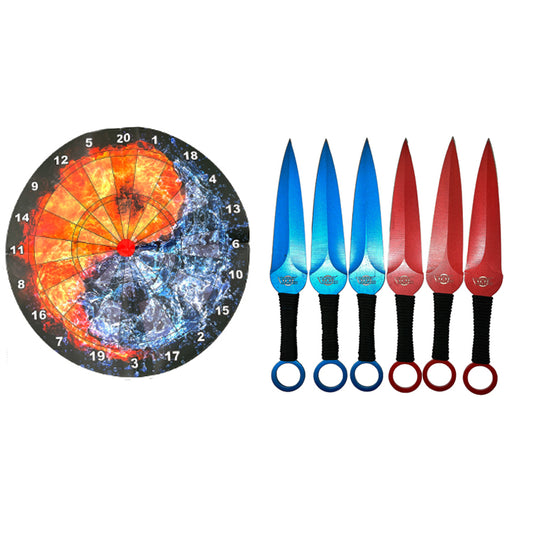 Target Master 6 PCS Blue & Red 9" Ninja Kunai Set w/ Dart Board