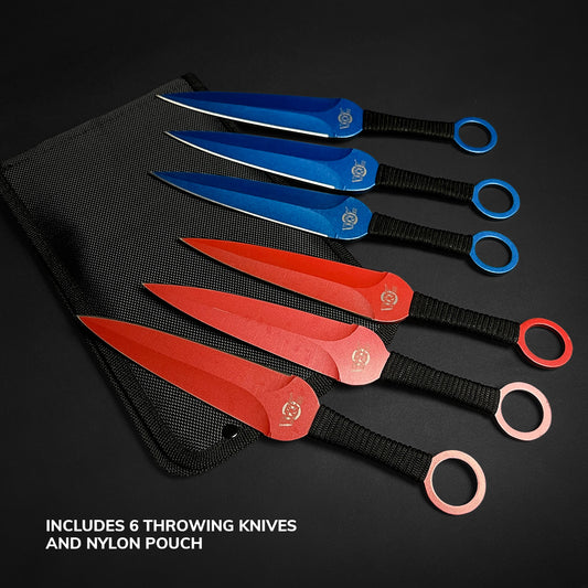 Target Master 6 PCS Blue & Red 9" Ninja Kunai Set w/ Dart Board