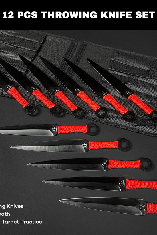 12 PCS Ninja Kunai Set - 8 1/2" Length Red Cord & Sheath