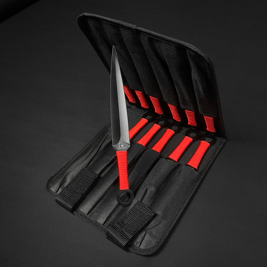 12 PCS Ninja Kunai Set - 8 1/2" Length Red Cord & Sheath