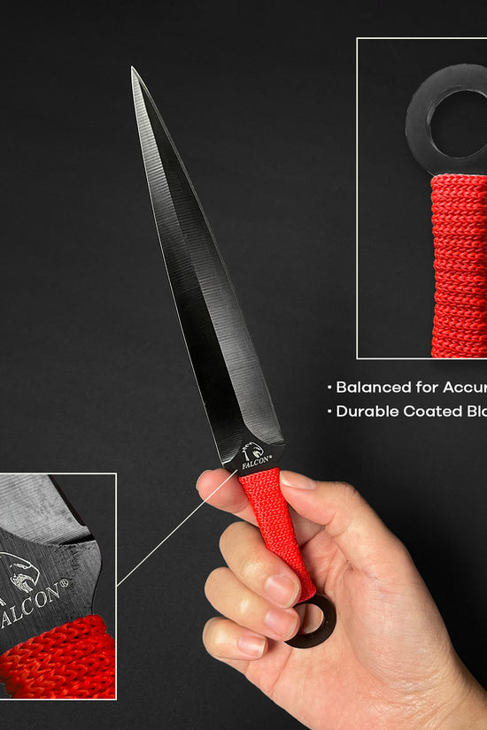 12 PCS Ninja Kunai Set - 8 1/2" Length Red Cord & Sheath