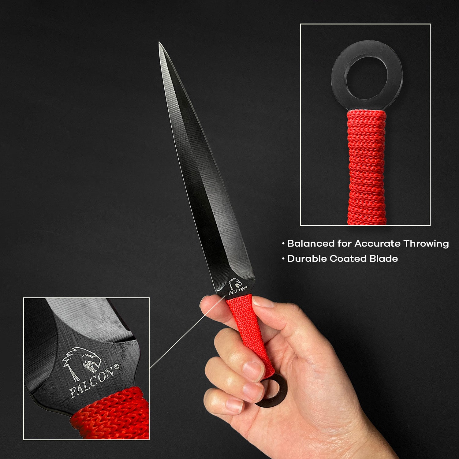 12 PCS Ninja Kunai Set - 8 1/2" Length Red Cord & Sheath