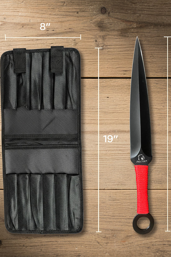 12 PCS Ninja Kunai Set - 8 1/2" Length Red Cord & Sheath