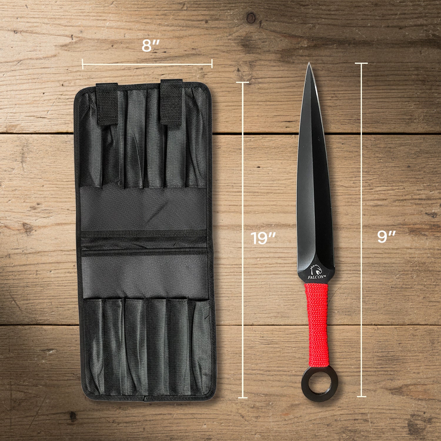 12 PCS Ninja Kunai Set - 8 1/2" Length Red Cord & Sheath