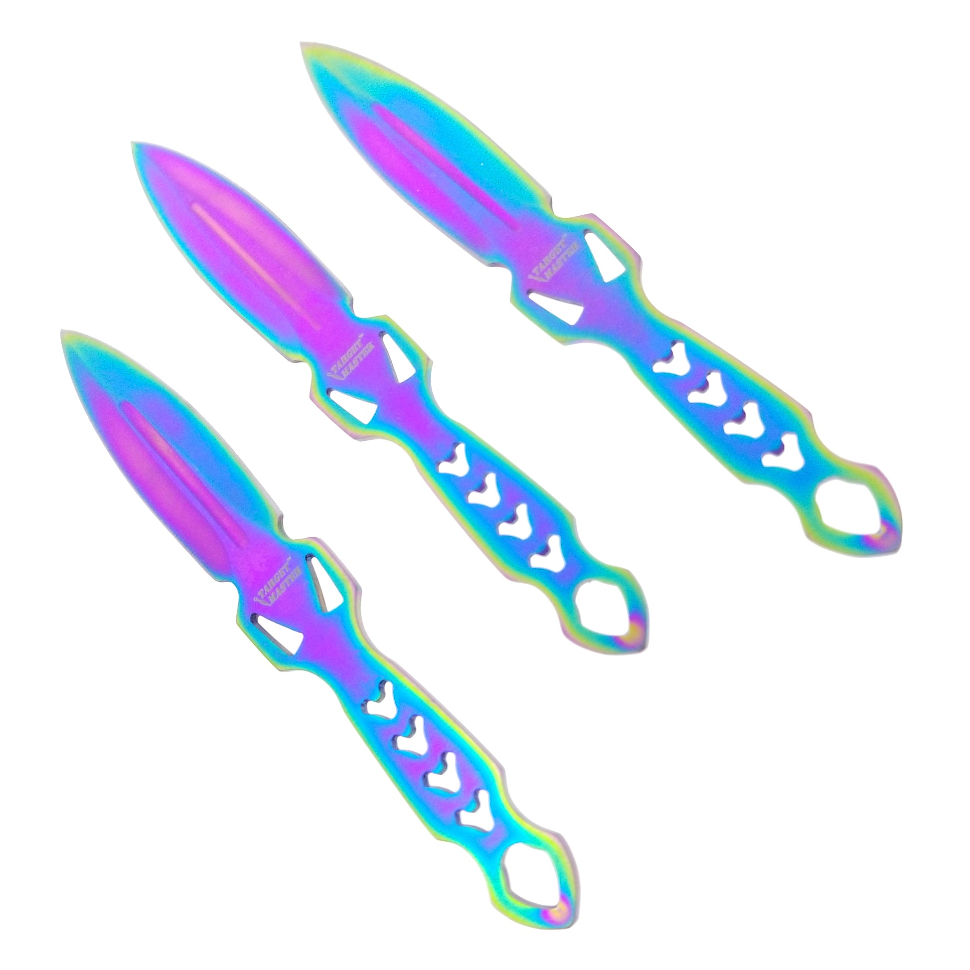 6" Overall 3 PC Rainbow Cross Throwing Knife Set w/ Sheath