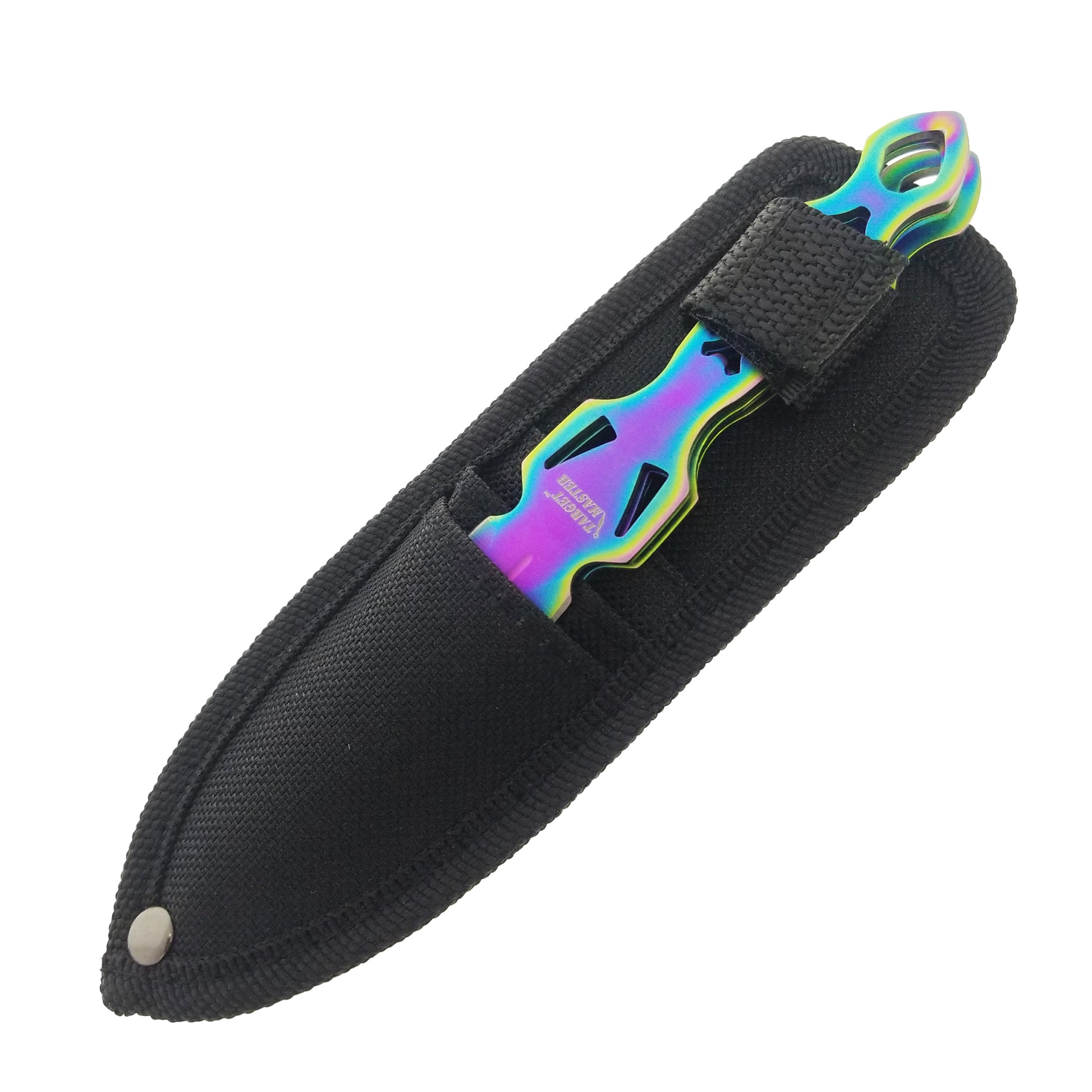 6" Overall 3 PC Rainbow Cross Throwing Knife Set w/ Sheath