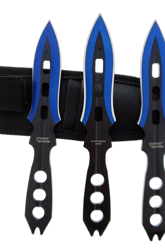 Target Master 3 PC Blue Throwing Knife Set w/ Sheath