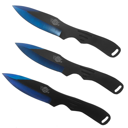 8" Overall 3 Pcs Blue Throwing knife w/ black nylon sleeve