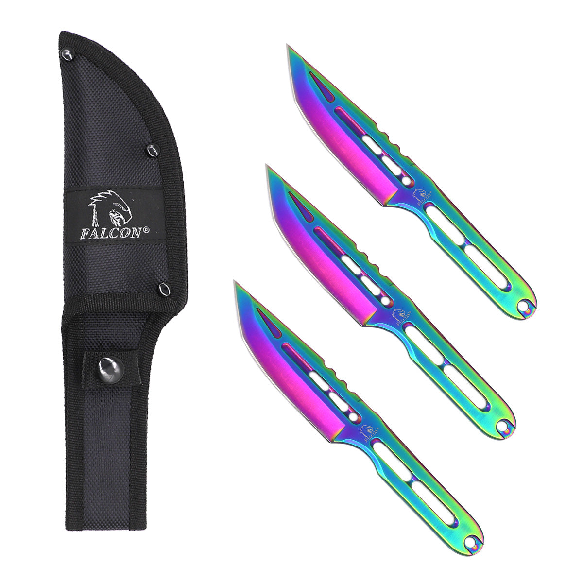 Falcon 3-Piece Rainbow Throwing Knife Set Tanto Blade