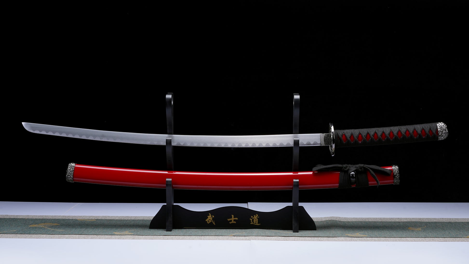 3 PCS Samurai Sword Set - Red Katana , Wakizashi and Tanto Set