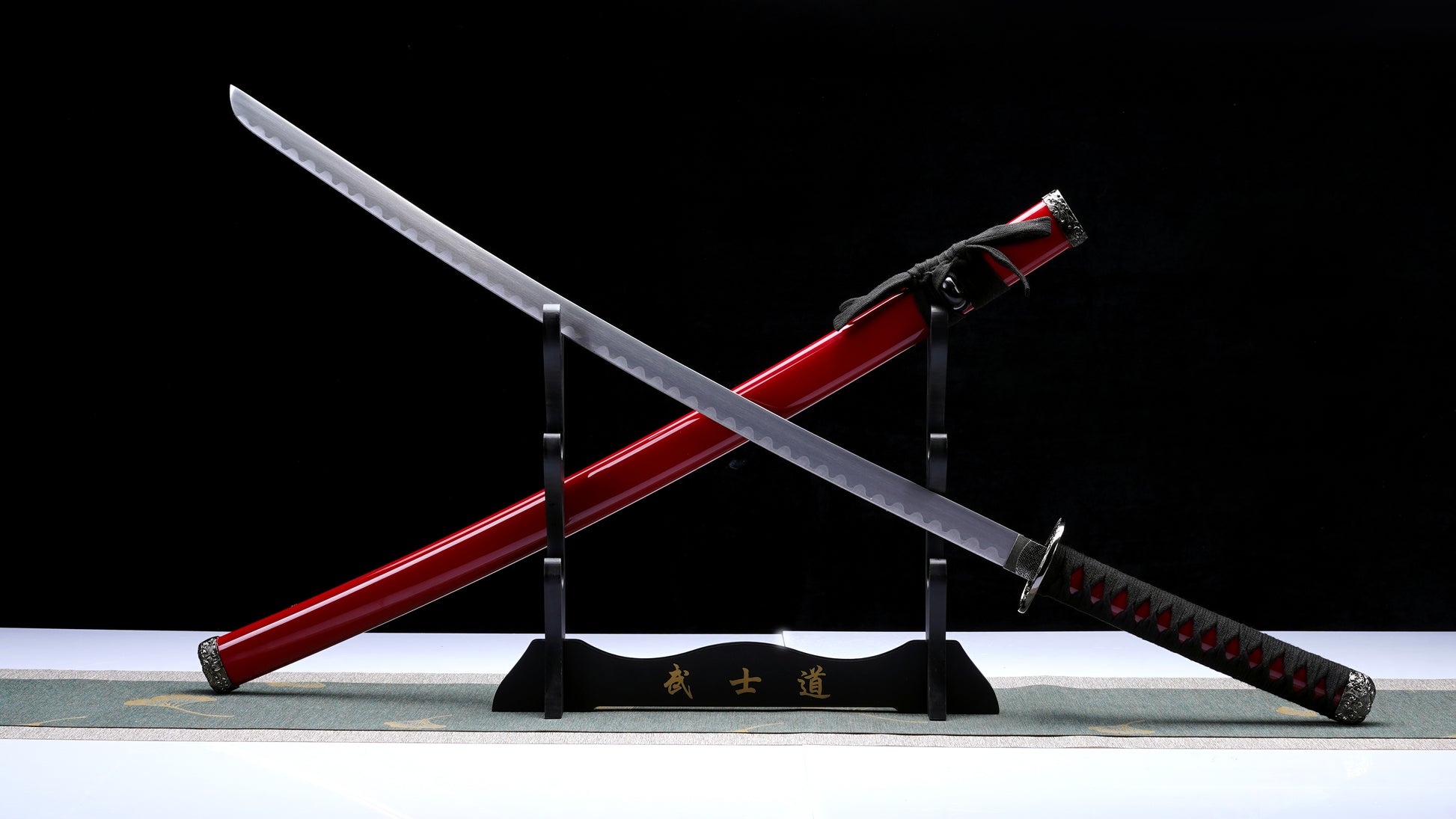 3 PCS Samurai Sword Set - Red Katana , Wakizashi and Tanto Set