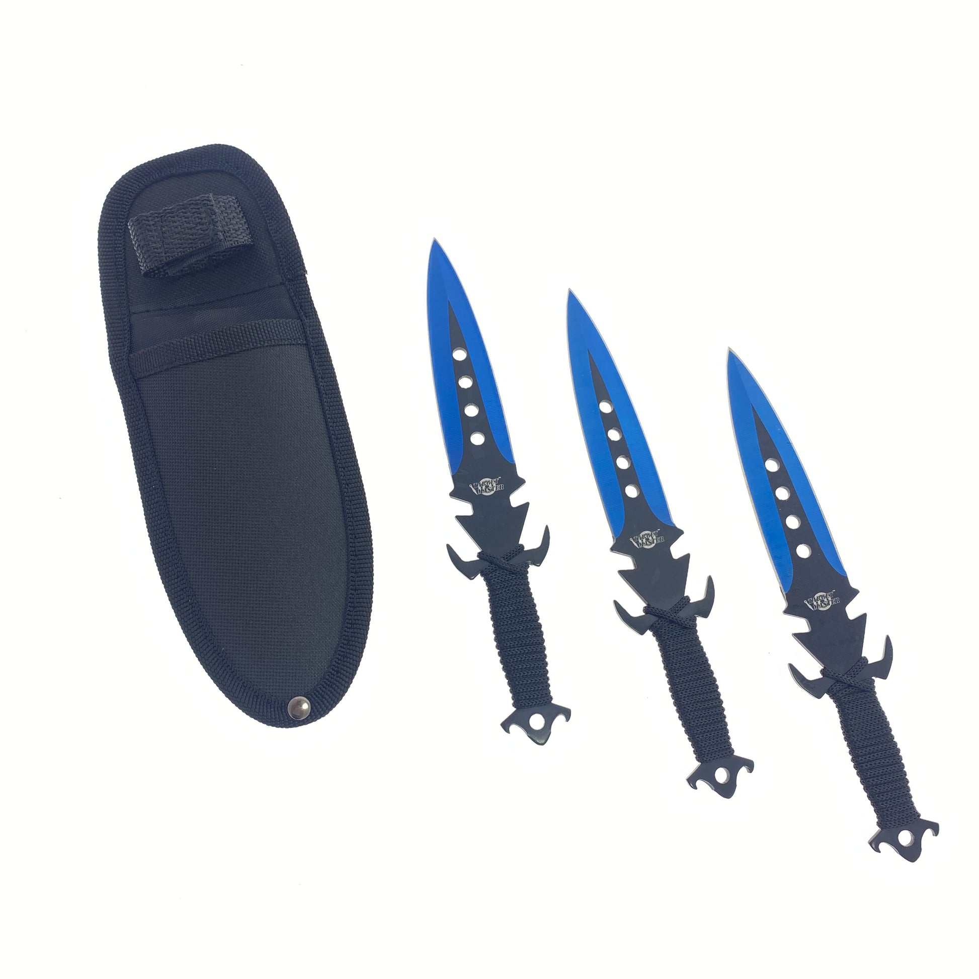 3 PCS 8 1/2" Blue Jack Throwing Knife Set w/ nylon sheath