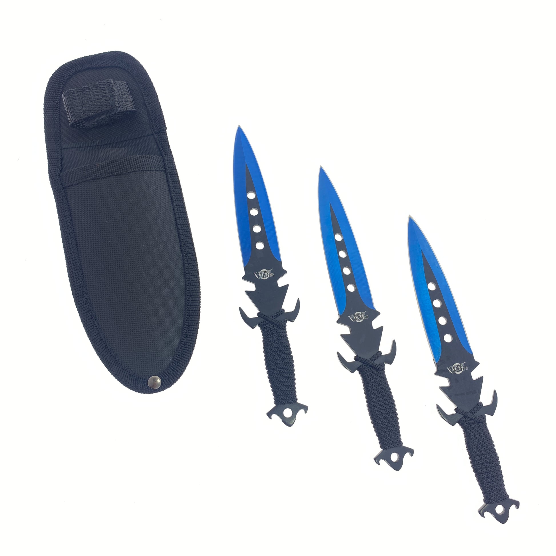 3 PCS 8 1/2" Blue Jack Throwing Knife Set w/ nylon sheath