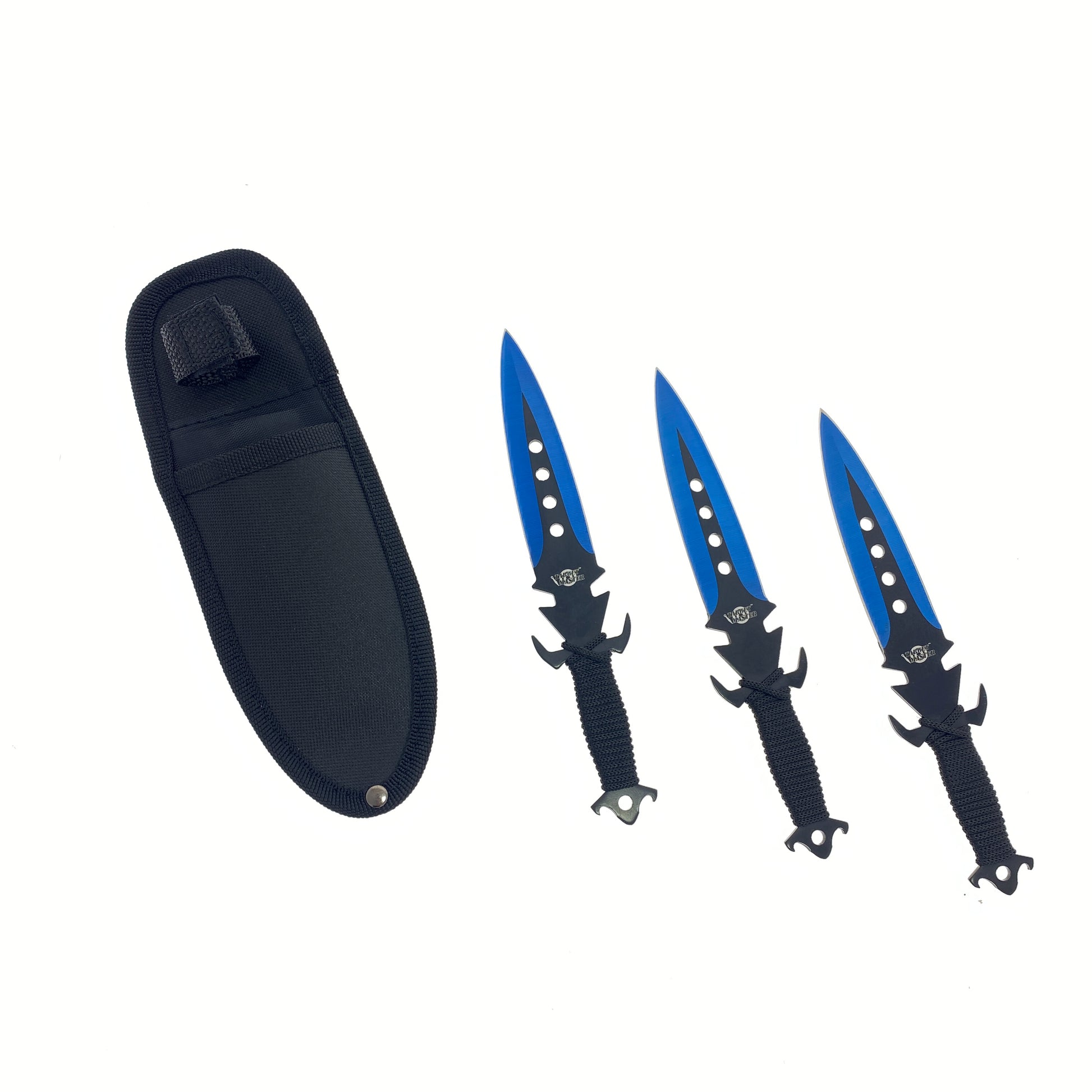 3 PCS 8 1/2" Blue Jack Throwing Knife Set w/ nylon sheath