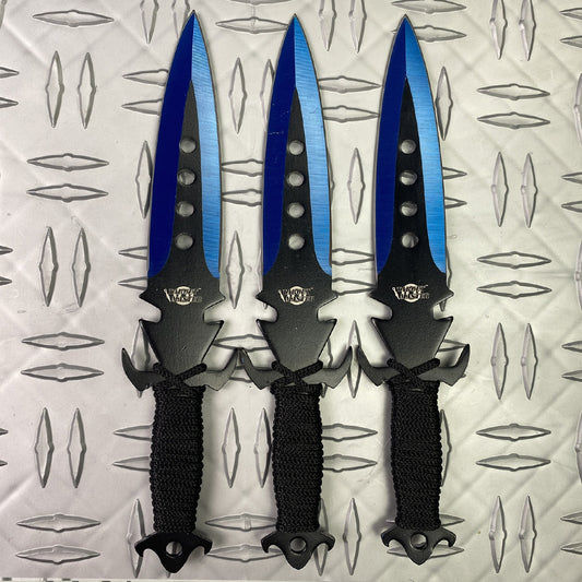 3 PCS 8 1/2" Blue Jack Throwing Knife Set w/ nylon sheath