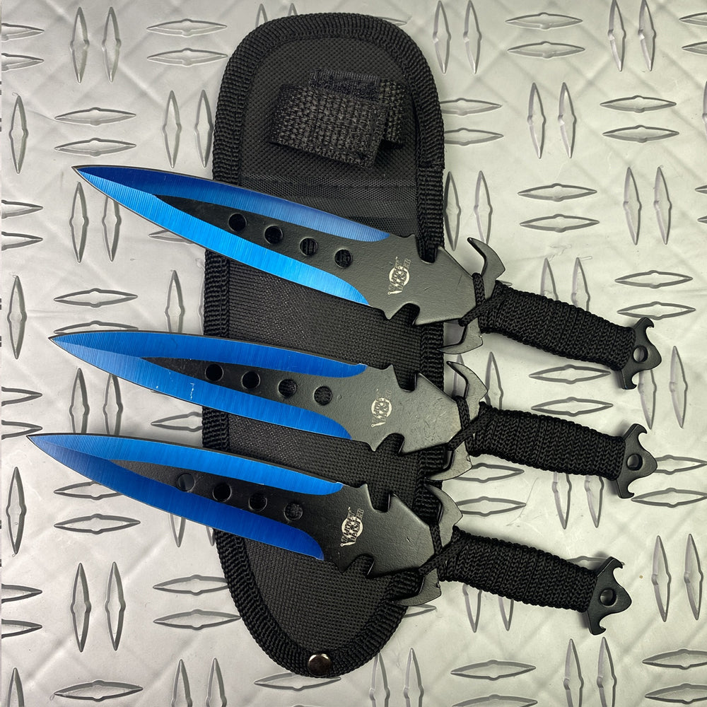 3 PCS 8 1/2" Blue Jack Throwing Knife Set w/ nylon sheath