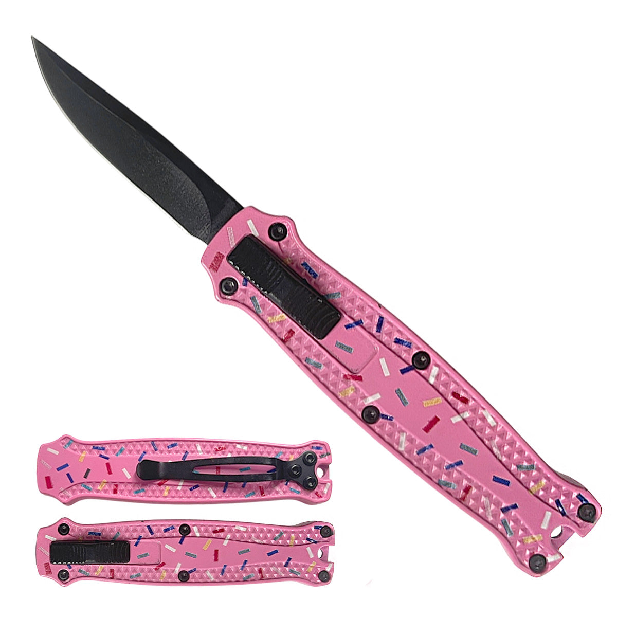 California Legal Pink Donut Mini OTF Knife - 440 Stainless | BOA059PIC