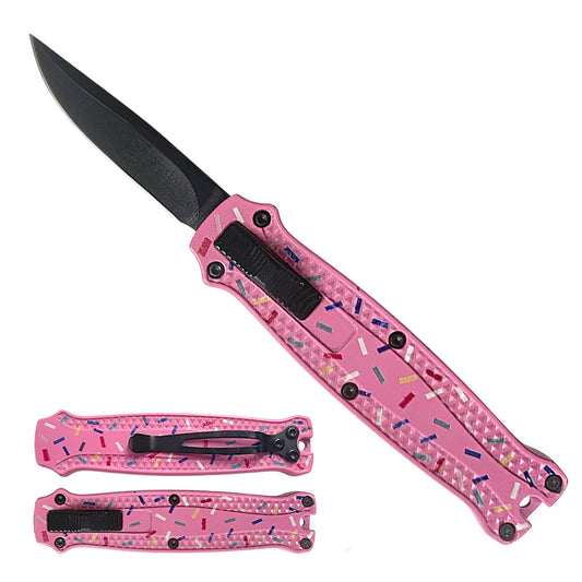 California Legal Pink Donut Mini OTF Knife - 440 Stainless | BOA059PIC