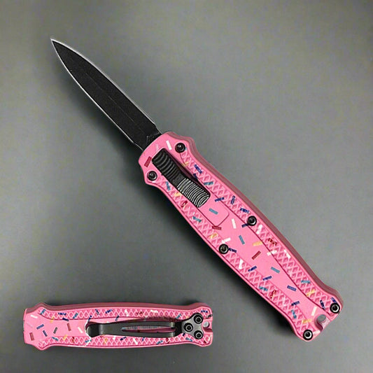 California Legal Pink Donut Mini OTF Knife - 2" 440 Blade | BOA159PIC